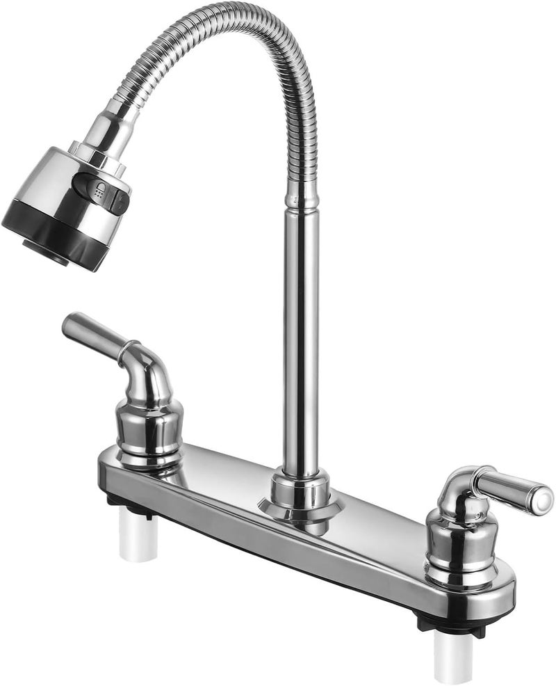JAMESVAN RV Kitchen Faucets,Flexible Spout RV Kitchen Sink Faucet Replacement with Two Handle-8" Main Body,High Arch-360 Swivel Replace for RV Home Campers Motorhomes Travel Trailers,Chrome - Image 1